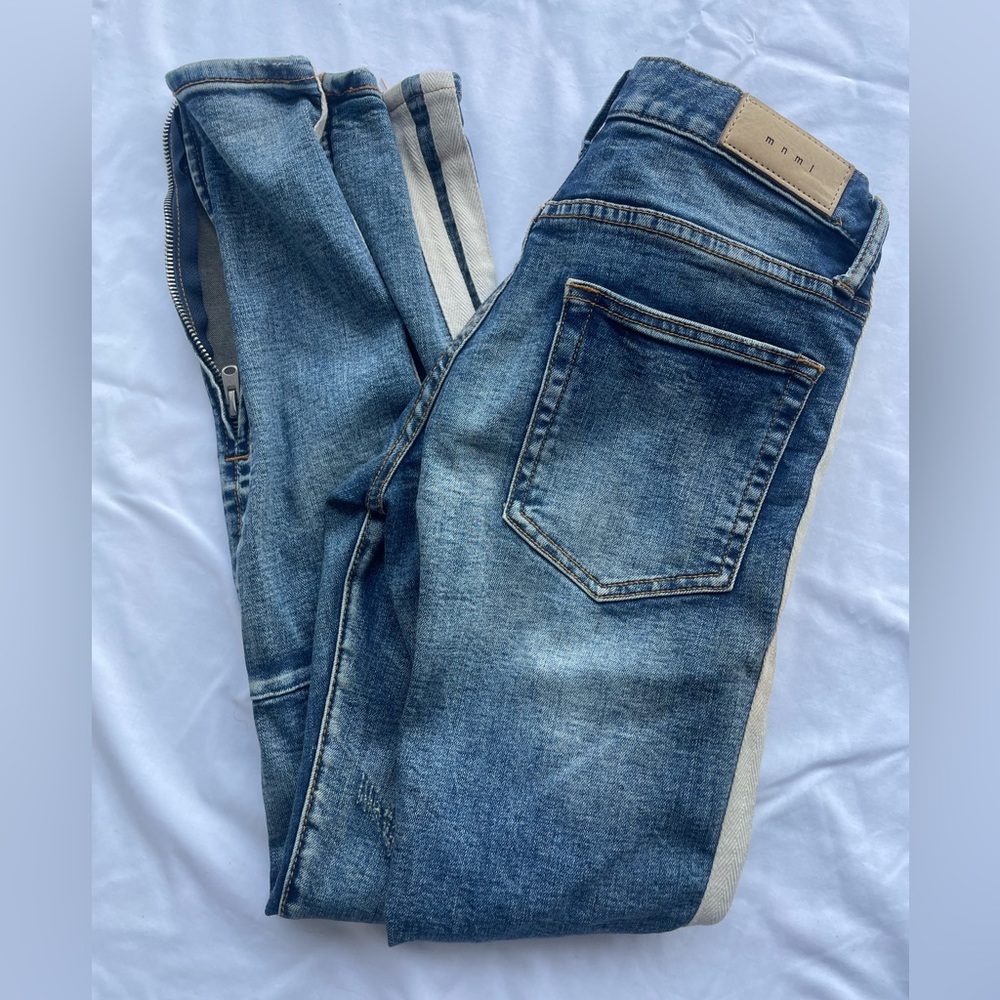 MNML LA White Striped Distressed Denim